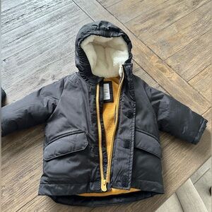 Baby boy black winter jacket lined coat baby Gap size 6-12 months
